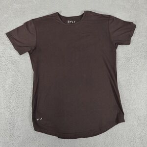 BYLT Shirt Mens Medium Brown Drop Cut S/S BYLT Blend Stretch Crew Neck Athletic